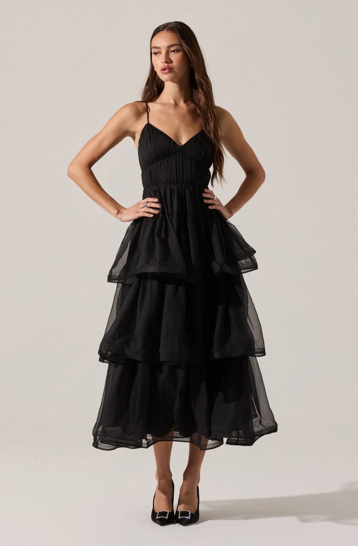 Theiria Pleated Tiered Midi Dress