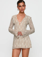 The Good Life Mini Dress Brown / White Stripe