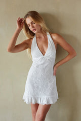 Fleur Lace Halter Ruffled Mini Dress