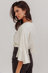 Rejoice Flounce Sleeve Knot Top Ivory
