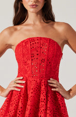 Deasia Strapless Eyelet Mini Dress