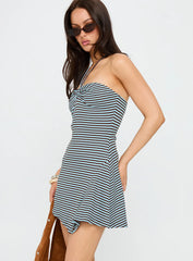 Knoxi Halter Jersey Mini Dress Blue / Brown Stripe