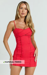 Sweetheart Tie Back Scallop Detail Dress in Red  Showpo Exclusive