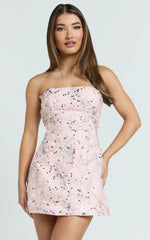 Jayden Mini Dress Strapless A Line Dress in Pink Floral